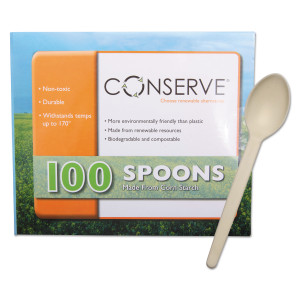 CONSERVE Corn Starch Cutlery, Spoon, White, 100/Pack Product Image 