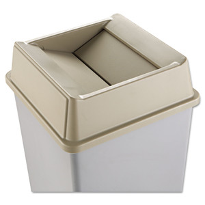 Rubbermaid Commercial Untouchable Square Swing Top Lid, Plastic, 20.13w x 20.13d x 6.25h, Beige Product Image 
