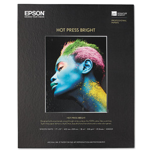Epson Hot Press Bright Fine Art Paper, 17 mil, 17 x 22, Smooth Matte White, 25/Pack Product Image 