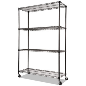 Alera NSF Certified 4-Shelf Wire Shelving Kit with Casters, 48w x 18d x 72h, Black Product Image 
