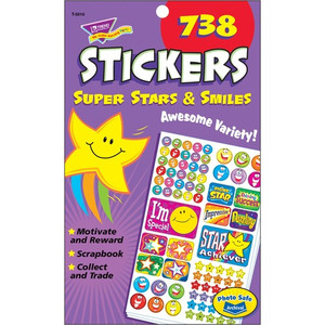 Trend Super Stars/Smiles Sticker Pad - Star, Smilies Shape - Acid-free, Non-toxic Product Image 