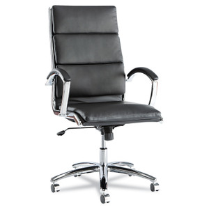 Alera Neratoli High-Back Slim Profile Chair, Faux Leather, 275 lb Cap, 17.32" to 21.25" Seat Height, Black Seat/Back, Chrome Product Image 