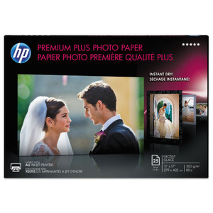 HP Premium Plus Photo Paper, 11.5 mil, 11 x 17, Glossy White, 25/Pack Product Image 
