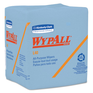WypAll L40 Wiper, 1/4 Fold, Blue, 12.5 x 12, 56/Box, 12 Boxes/Carton Product Image 