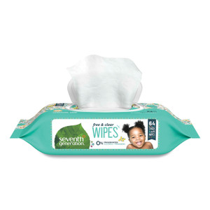 Seventh Generation Free and Clear Baby Wipes, 7 x 7, Unscented, White, 64/Flip Top Pack, 12 Packs/Carton Product Image 
