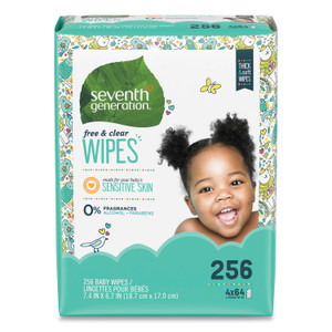 Seventh Generation Free and Clear Baby Wipes, 7 x 7, Refill, Unscented, White, 256/Pack, 3 Packs/Carton Product Image 