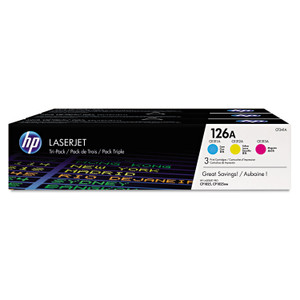 HP 126A, (CF341A) 3-Pack Cyan/Magenta/Yellow Original LaserJet Toner Cartridges Product Image 