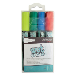 deflecto Wet Erase Markers, Medium Chisel Tip, Assorted Colors, 4/Pack Product Image 