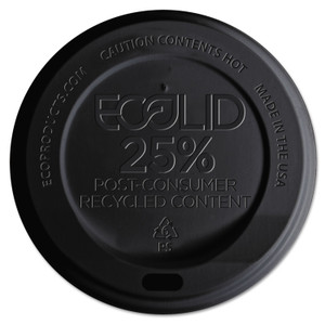 Eco-Products EcoLid 25% Recycled Content Hot Cup Lid, Fits 10 oz to 20 oz Hot Cups, Plastic, Black, 100/Pack, 10 Packs/Carton Product Image 