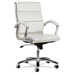 Alera Neratoli Mid-Back Slim Profile Chair, Faux Leather, Up to 275 lb, 18.3" to 21.85" Seat Height, White Seat/Back, Chrome Product Image 