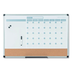 MasterVision 3-in-1 Planner Board, Monthly Planning/Scheduling Calendar, 24" x 18", Tan/White/Blue Surface, Satin Aluminum Frame Product Image 