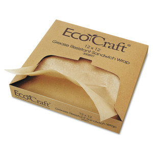 Bagcraft EcoCraft Grease-Resistant Paper Wraps and Liners, 12 x 12, Natural, 1,000/Box, 5 Boxes/Carton Product Image 