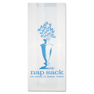 Bagcraft Nap Sack Sanitary Disposal Bags, 4" x 2" x 9", White, 1,000/Carton Product Image 