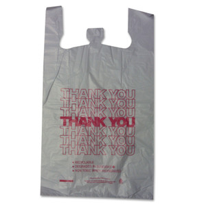 Barnes Paper Company Thank You High-Density Shopping Bags, Have a Nice Day Labeling, Cut-Out Handles, 18" x 8" x 30", White/Red, 500/Carton Product Image 