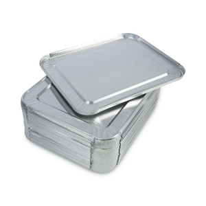 Boardwalk Aluminum Steam Table Pan Lids, Fits Half-Size Deep Pan, 290 Gauge, 0.63" Deep, 10.5 x 12.81, 100/Carton Product Image 