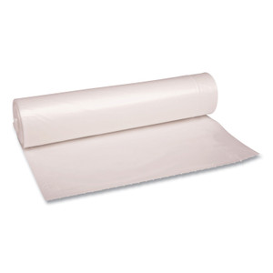 Boardwalk Recycled Low-Density Polyethylene Can Liners, 56 gal, 1.1 mil, 43" x 47", Clear, Perforated, 10 Bags/Roll, 10 Rolls/Carton Product Image 