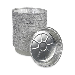Boardwalk Round Aluminum To-Go Containers, 300 Gauge, 48 oz, 9" Diameter x 1.66" h, Silver, 500/Carton Product Image 