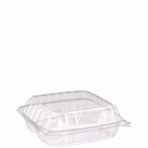 Dart ClearSeal Hinged-Lid Plastic Containers, 8.25 x 8.25 x 3, Clear, Plastic, 125/Pack, 2 Packs/Carton Product Image 