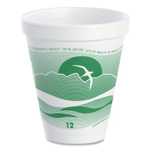 Dart Horizon Hot/Cold Foam Drinking Cups, 12 oz, White/Green, 25/Bag, 40 Bags/Carton Product Image 
