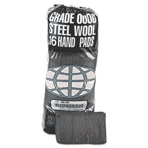 GMT Industrial-Quality Steel Wool Hand Pad, #0 Fine, Steel Gray, 16/Pack, 12 Packs/Carton Product Image 