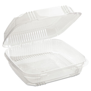 Pactiv Evergreen ClearView SmartLock Hinged Lid Container, 49 oz, 8.2 x 8.34 x 2.91, Clear, Plastic, 200/Carton Product Image 