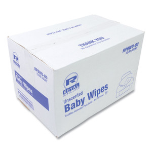 AmerCareRoyal Baby Wipes Tub, Unscented, White, 80/Tub, 12 Tubs/Carton Product Image 