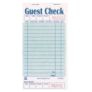 AmerCareRoyal Guest Check Pad with Ruled Back, 15 Lines, One-Part (No Copies), 3.5 x 6.7, 50 Forms/Pad, 50 Pads/Carton Product Image 