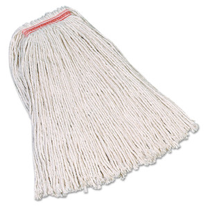 Premium Cut-End Cotton Mop, White, 20 Oz, 1-In. Orange Headband (RCPF11712) Product Image 