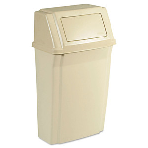 Rubbermaid Commercial Slim Jim Wall-Mounted Container, 15 gal, Plastic, Beige Product Image 