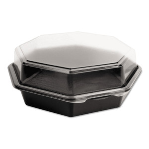 OctaView Hinged-Lid Cold Food Containers, 42 oz, 9.57 x 9.2 x 3.2, Black/Clear, Plastic, 100/Carton (SCC864612PS94) Product Image 