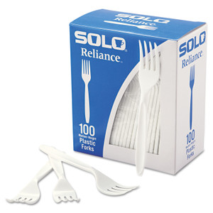 SOLO Reliance Mediumweight Cutlery, Fork, Plastic, White, 100/Box, 10 Boxes/Carton Product Image 