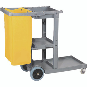 Boardwalk Janitor's Cart, Plastic, 4 Shelves, 1 Bin, 19" x 45" x 39", Gray Product Image 