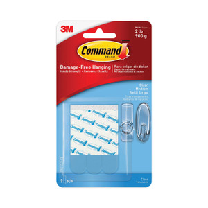 Command Refill Strips, Removable, Holds Up to 2 lbs, 0.63 x 1.75, Clear, 9/Pack Product Image 