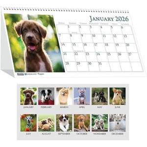 House of Doolittle Puppies Desktop Tent Calendar - Julian Dates - Monthly - 1 Year - January 2018 to December 2018 - 1 Month Double Page Layout Product Image 
