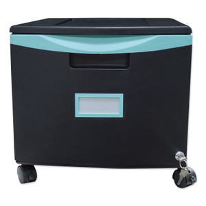 Storex Single-Drawer Mobile Filing Cabinet, 1 Legal/Letter-Size File Drawer, Black/Teal, 14.75" x 18.25" x 12.75" Product Image 