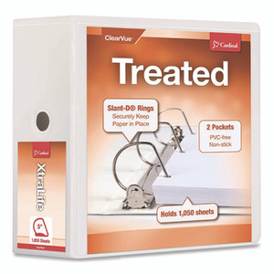Cardinal Treated ClearVue Locking Slant-D Ring Binder, 3 Rings, 5" Capacity, 11 x 8.5, White Product Image 