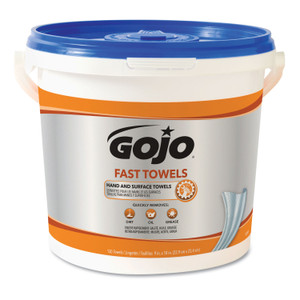 GOJO FAST TOWELS Hand Cleaning Towels, 7.75 x 11, Fresh Citrus, Blue, 130/Bucket, 4 Buckets/Carton (GOJ6298) View Product Image