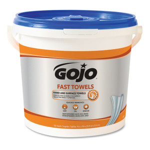 GOJO FAST TOWELS Hand Cleaning Towels, 7.75 x 11, Fresh Citrus, Blue, 130/Bucket, 4 Buckets/Carton View Product Image