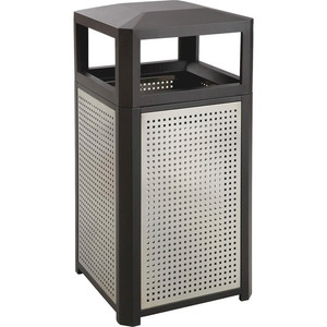 Safco Evos Series Steel Trash Can With Ash Urn - 38 gal Capacity - Steel, Plastic - Black, Gray Product Image 