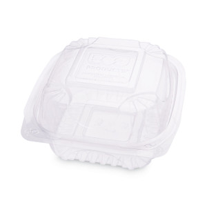 Eco-Products Renewable and Compostable Clear Clamshell Hinged Food Containers, 6 x 6 x 3, Plastic, 80/Pack, 3 Packs/Carton Product Image 