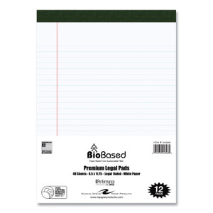 Roaring Spring USDA Certified Bio-Preferred Legal Pad, Wide/Legal Rule, 40 White 8.5 x 11.75 Sheets, 12/Pack Product Image 