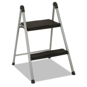 Cosco Folding Step Stool, 2-Step, 200 lb Capacity, 16.9" Working Height, Platinum/Black Product Image 