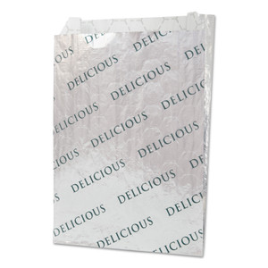Bagcraft Foil/Paper/Honeycomb Insulated Bag, Delicious Labeling, 8" x 2" x 6", White, 1,000/Carton Product Image 