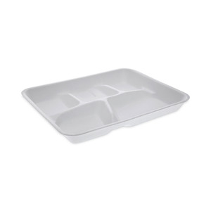 Pactiv Evergreen Foam School Trays, 5-Compartment Tray, 8.25 x 10.5 x 1, White, 500/Carton Product Image 
