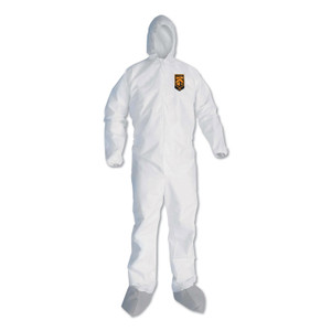 KleenGuard A45 Liquid/Particle Protection Surface Prep/Paint Coveralls, Hood, Elastic Wrist/Ankles, Boots, 4XL, White, 25/Carton Product Image 