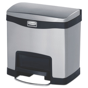 Rubbermaid Commercial Slim Jim Stainless Steel Step-On Container, Front Step Style, 4 gal, Stainless Steel, Black Product Image 