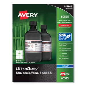 Avery UltraDuty GHS Chemical Waterproof and UV Resistant Labels, 2 x 4, White, 10/Sheet, 50 Sheets/Pack Product Image 