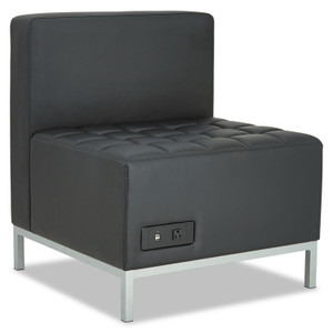 Alera QUB Series Armless L Sectional, Charging Station Center Seat, AC Outlet, (2) USB Ports, 26.38" x 26.38" x 30.5", Black Product Image 