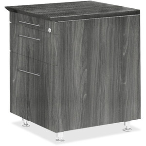 Mayline Medina Series Pencil/Box/File Return Pedestal - 26" Height x 18" Width x 15" Depth, x 1" Thickness Top - 3 x Storage, Box, File Drawer(s) - Beveled Edge - Material: Steel - Finish: Gray, Laminate, Silver Product Image 