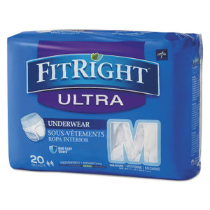 Medline FitRight Ultra Protective Underwear, Medium, 28" to 40" Waist, 20/Pack Product Image 
